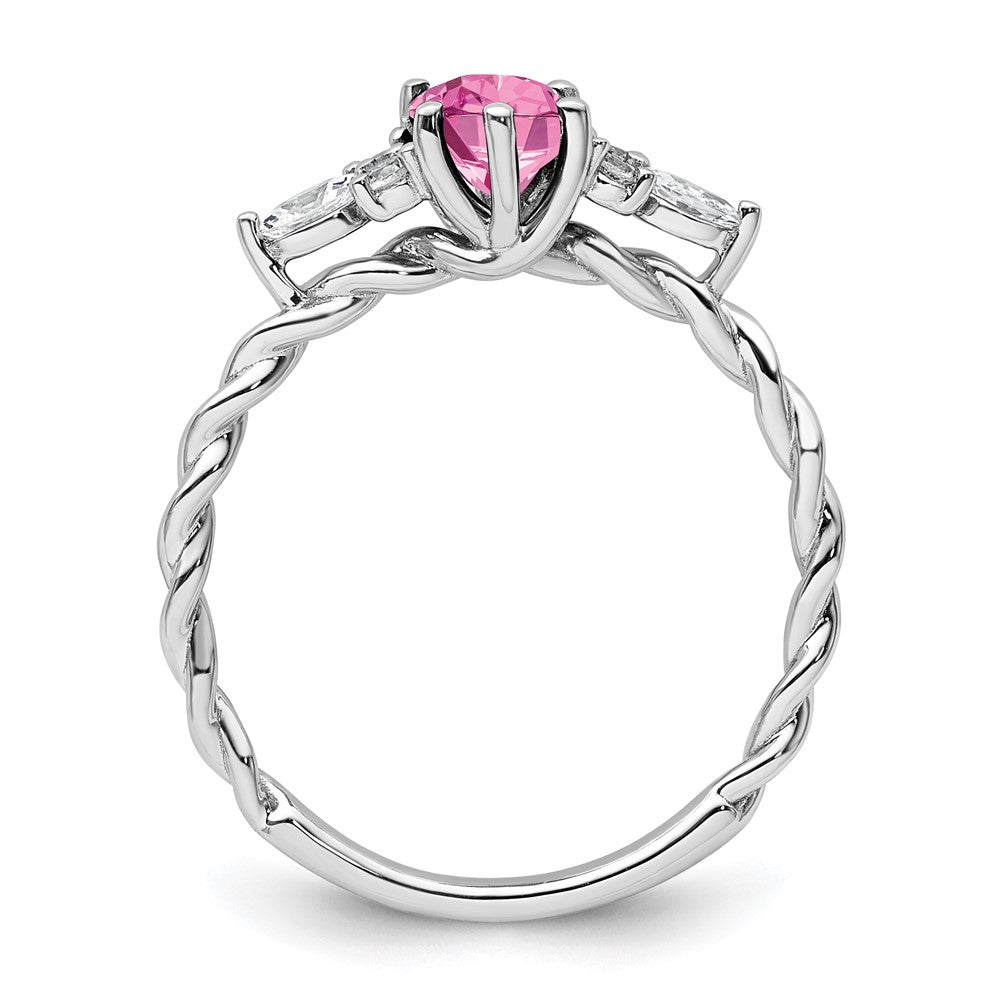 14K White Gold Diamond and 7x5 Oval October/Lab Created Pink Sapphire Size 7 Twisted Ring