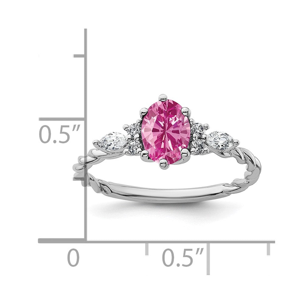 14K White Gold Diamond and 7x5 Oval October/Lab Created Pink Sapphire Size 7 Twisted Ring