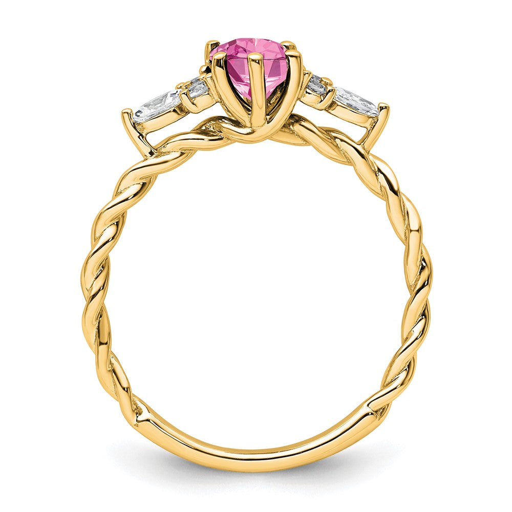 14K Diamond and 7x5 Oval October/Lab Created Pink Sapphire Size 7 Twisted Ring