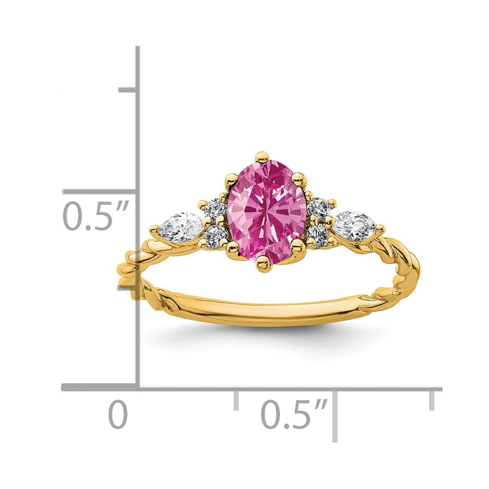 14K Diamond and 7x5 Oval October/Lab Created Pink Sapphire Size 7 Twisted Ring