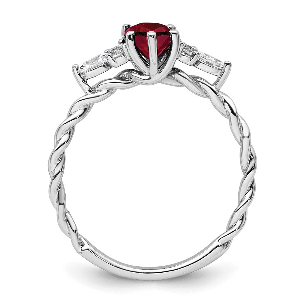 14K White Gold Diamond and 7x5 Oval July/Lab Created Ruby Size 7 Twisted Ring