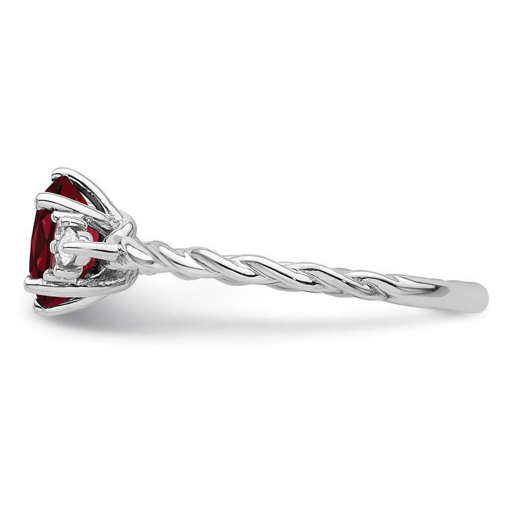 14K White Gold Diamond and 7x5 Oval July/Lab Created Ruby Size 7 Twisted Ring