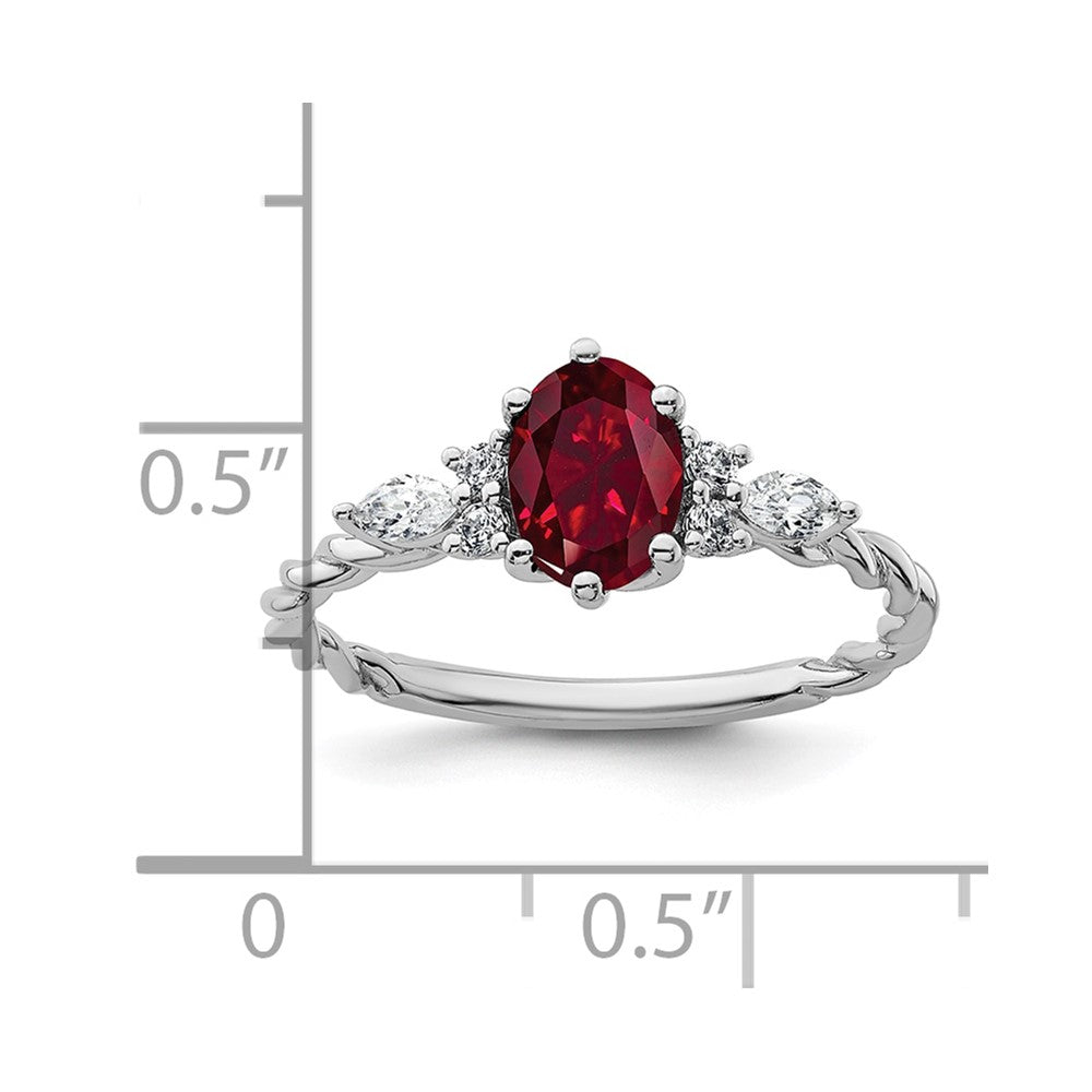 14K White Gold Diamond and 7x5 Oval July/Lab Created Ruby Size 7 Twisted Ring