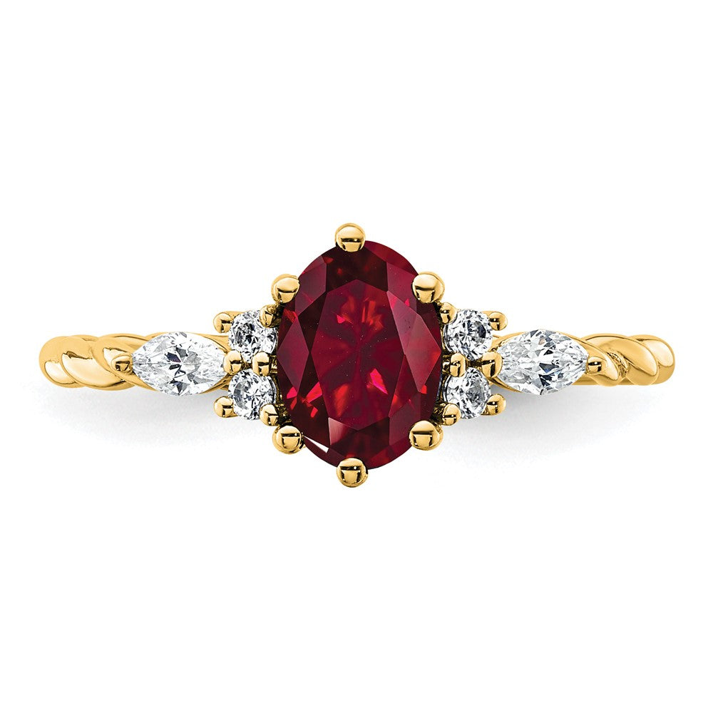 14K Diamond and 7x5 Oval July/Lab Created Ruby Size 7 Twisted Ring