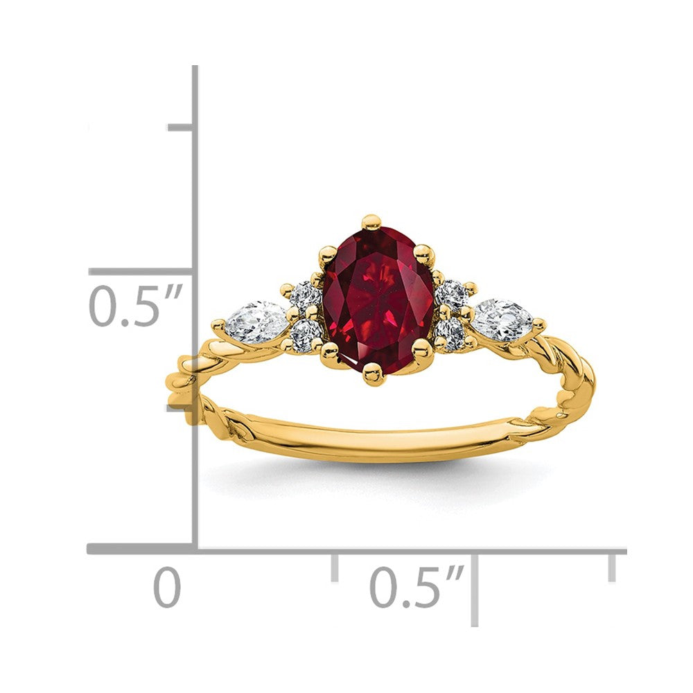 14K Diamond and 7x5 Oval July/Lab Created Ruby Size 7 Twisted Ring