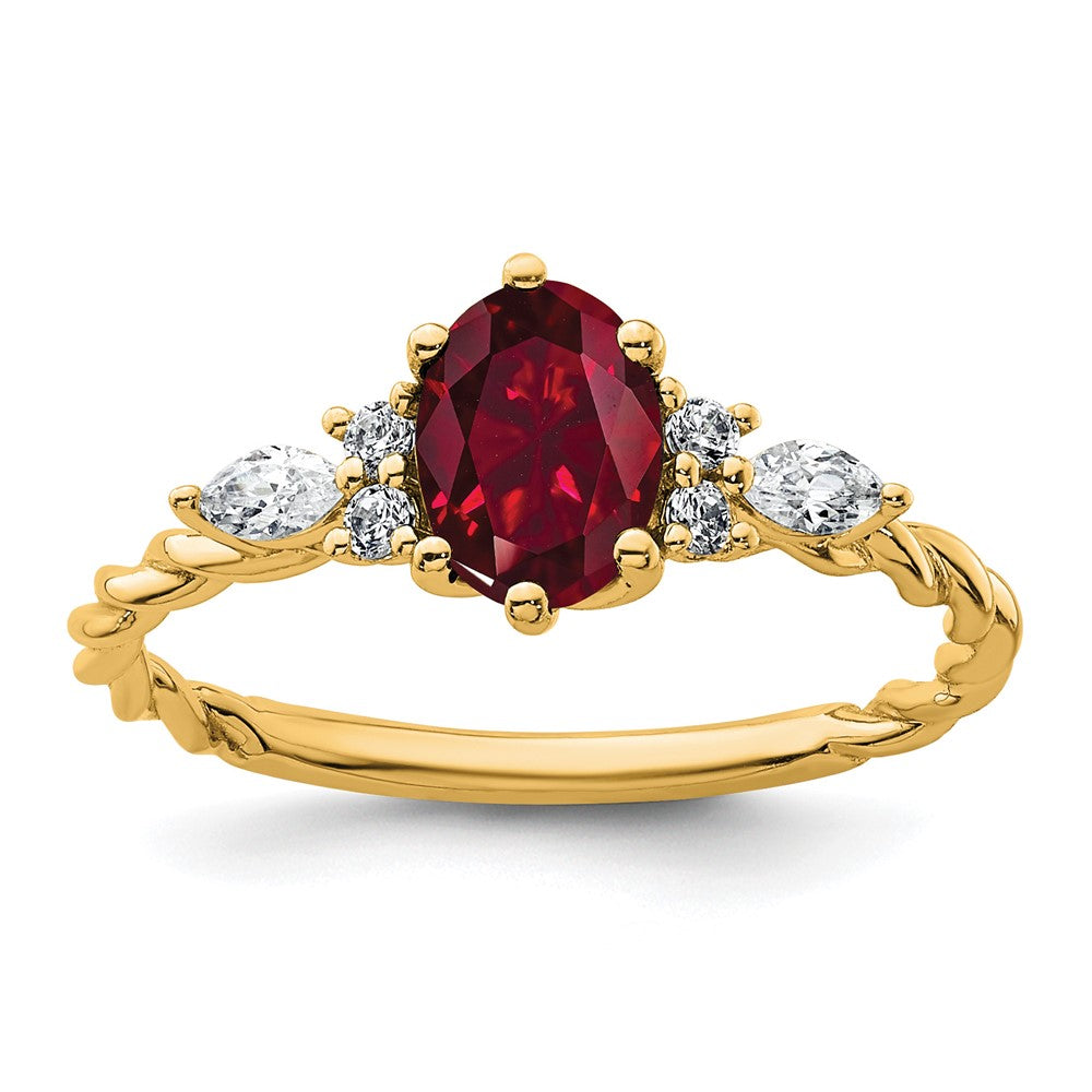 14K Diamond and 7x5 Oval July/Lab Created Ruby Size 7 Twisted Ring