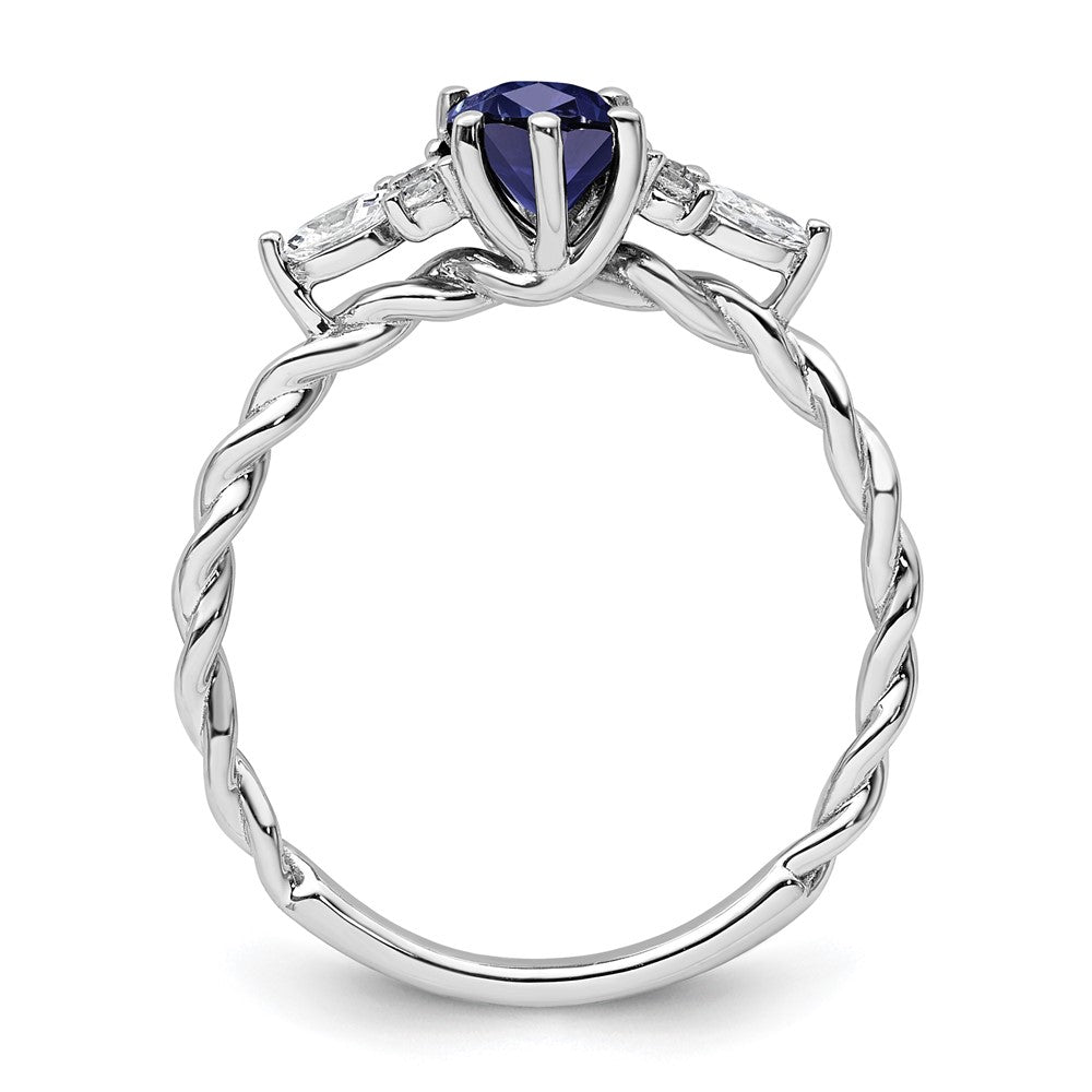 14K White Gold Diamond and 7x5 Oval September/Lab Created Sapphire Size 7 Twisted Ring