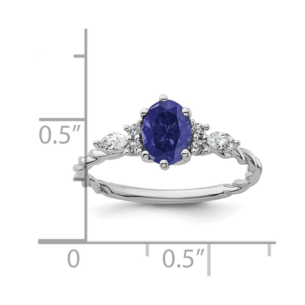 14K White Gold Diamond and 7x5 Oval September/Lab Created Sapphire Size 7 Twisted Ring