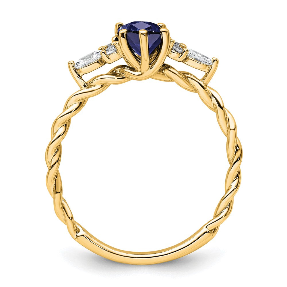 14K Diamond and 7x5 Oval September/Lab Created Sapphire Size 7 Twisted Ring