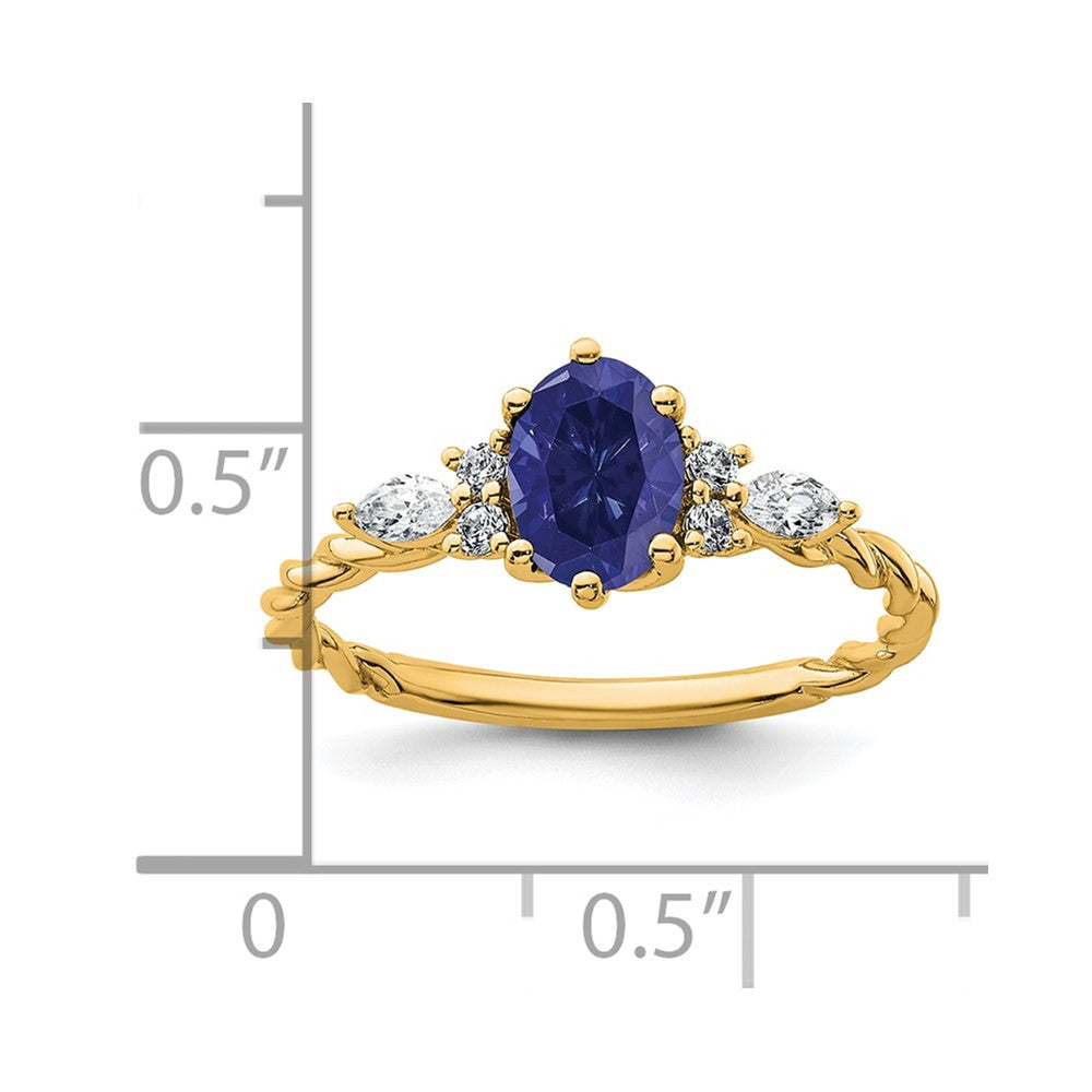 14K Diamond and 7x5 Oval September/Lab Created Sapphire Size 7 Twisted Ring