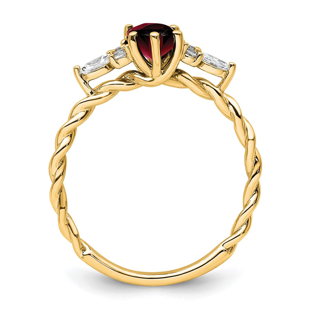 14K Diamond and 7x5 Oval January/Garnet Size 7 Twisted Ring