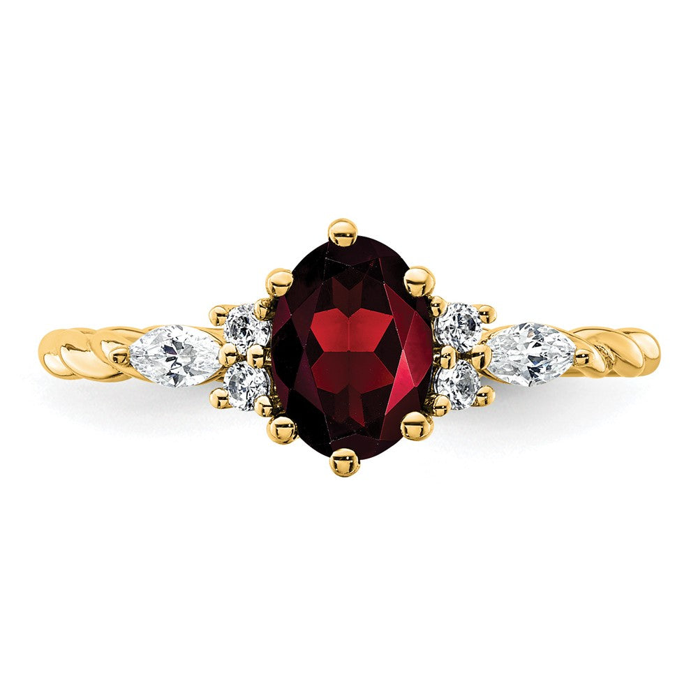 14K Diamond and 7x5 Oval January/Garnet Size 7 Twisted Ring
