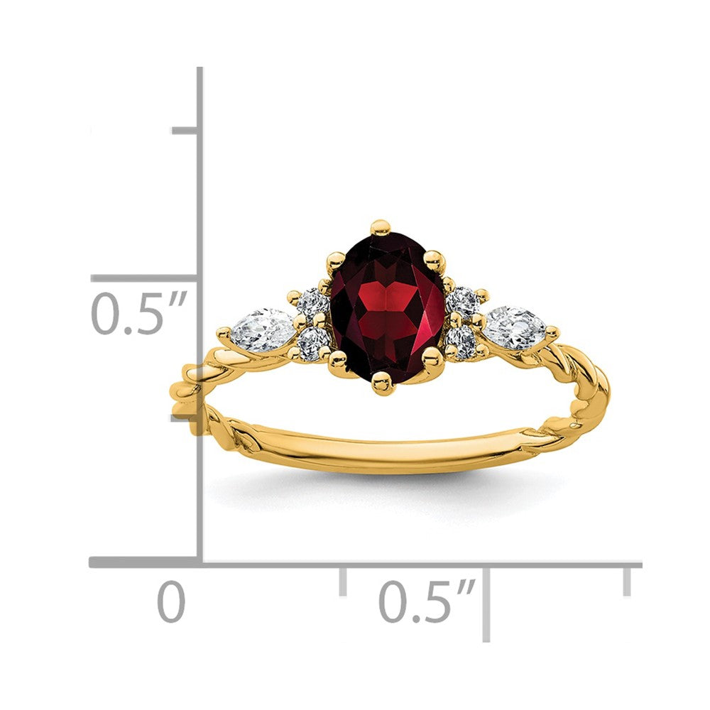 14K Diamond and 7x5 Oval January/Garnet Size 7 Twisted Ring