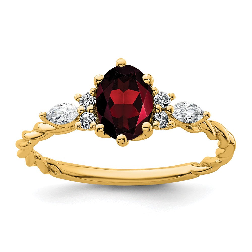 14K Diamond and 7x5 Oval January/Garnet Size 7 Twisted Ring