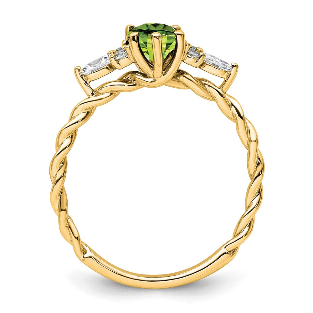 14K Diamond and 7x5 Oval August/Peridot Size 7 Twisted Ring