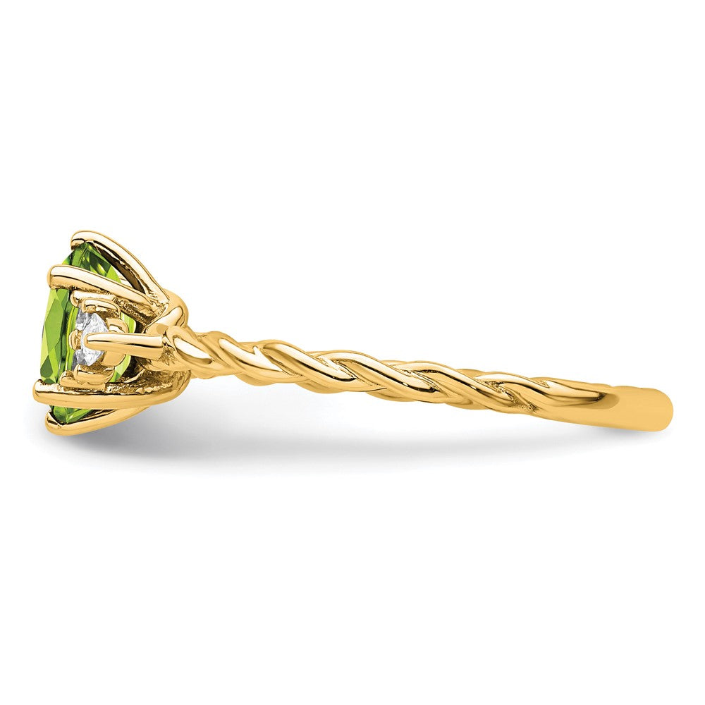 14K Diamond and 7x5 Oval August/Peridot Size 7 Twisted Ring
