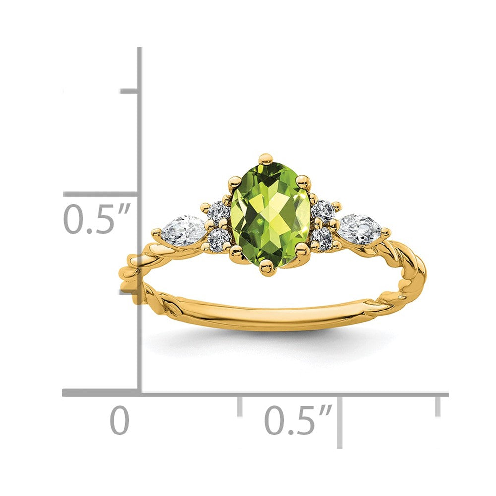 14K Diamond and 7x5 Oval August/Peridot Size 7 Twisted Ring