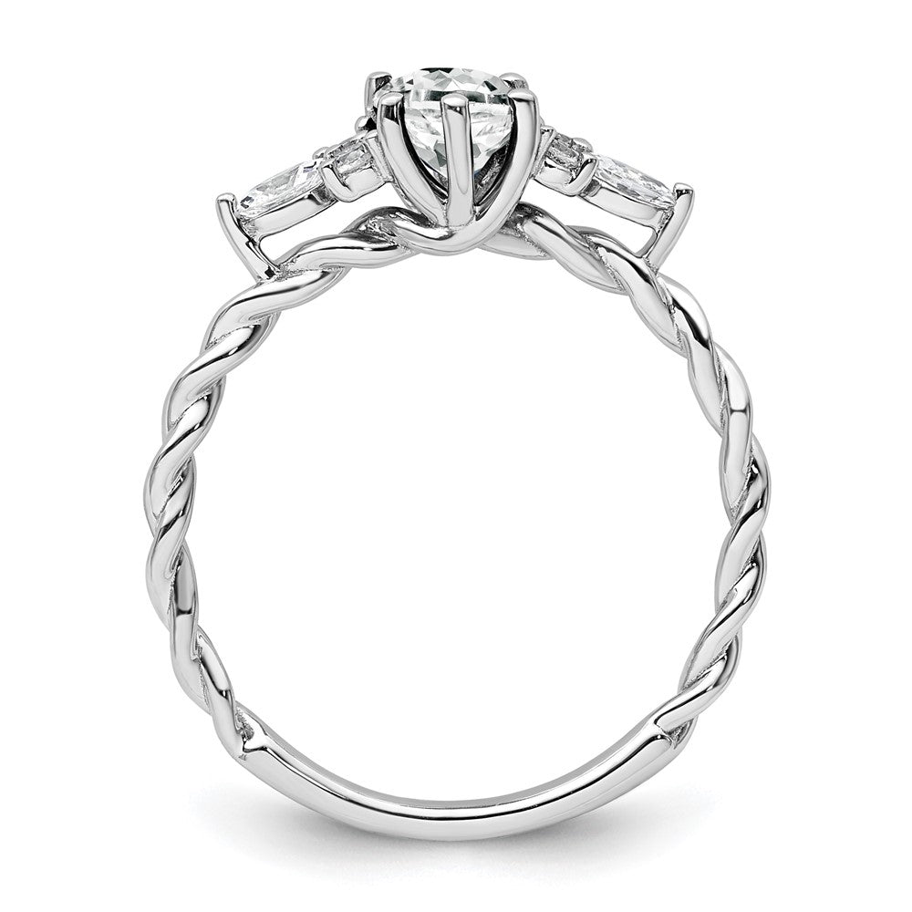 14K White Gold Diamond and 7x5 Oval April/White Topaz Size 7 Twisted Ring