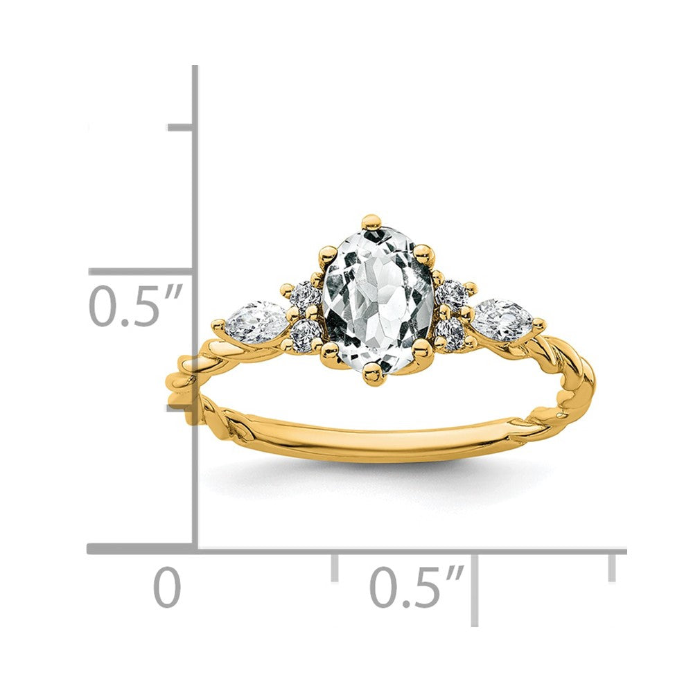 14K Diamond and 7x5 Oval April/White Topaz Size 7 Twisted Ring