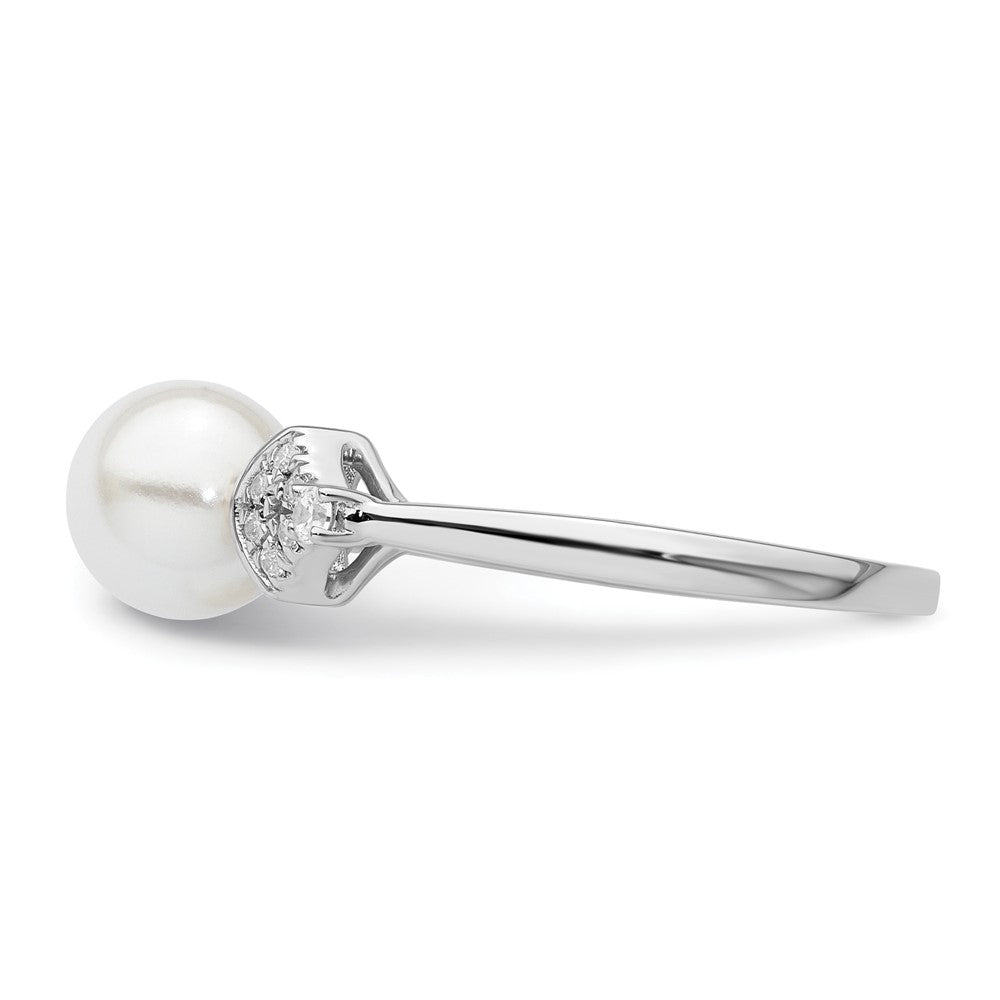 14K White Gold Polished 1/10 carat Diamond and White Freshwater Cultured Pearl Size 7 Ring