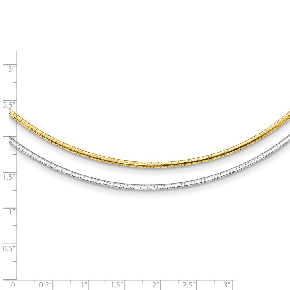 14k Two-tone 2mm Reversible White and Yellow 16 inch Omega Necklace Plus 2 inch Heart Chain Extender