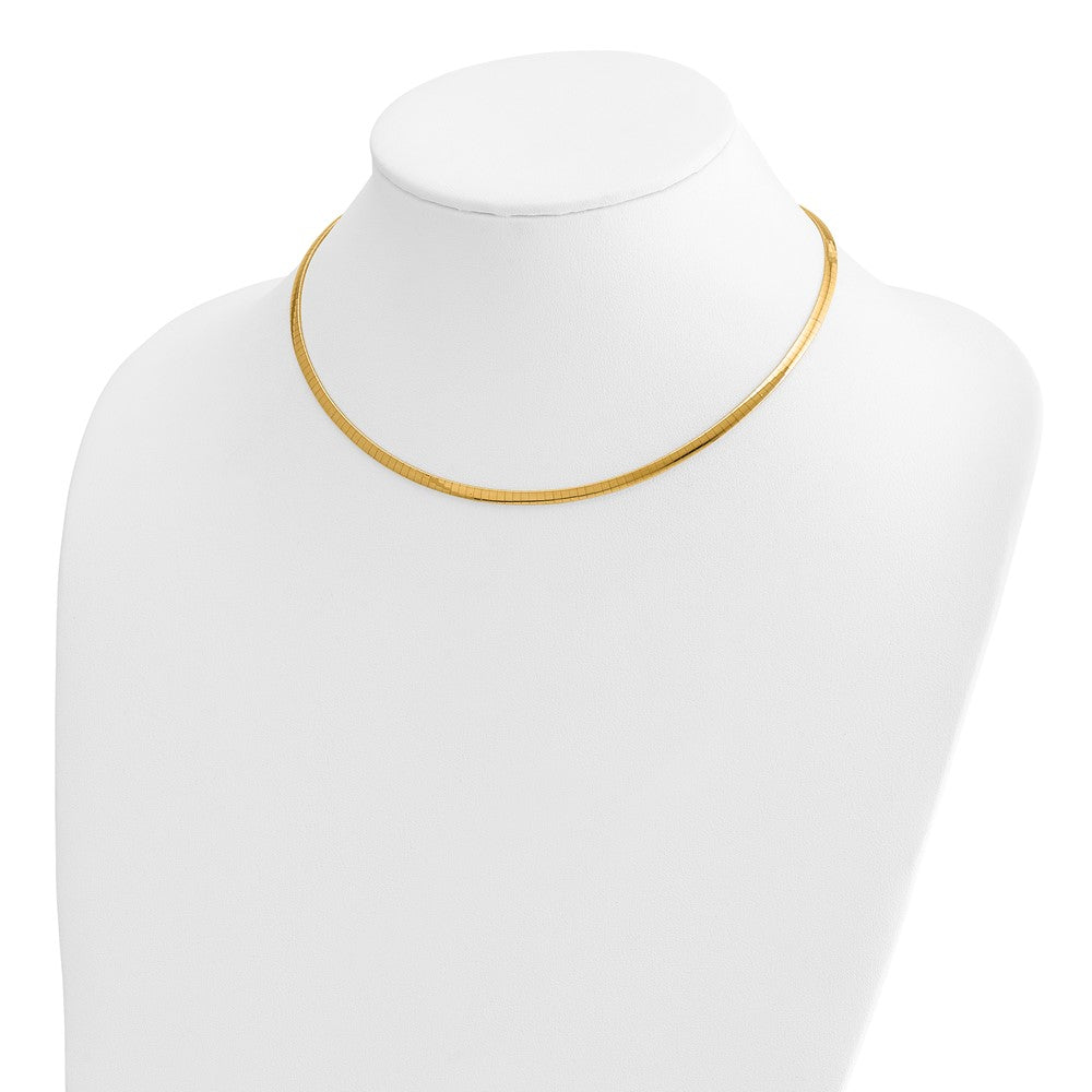 14k Two-tone 3mm Lightweight Reversible 16 inch Omega Necklace Plus 2 inch Heart Chain Extender
