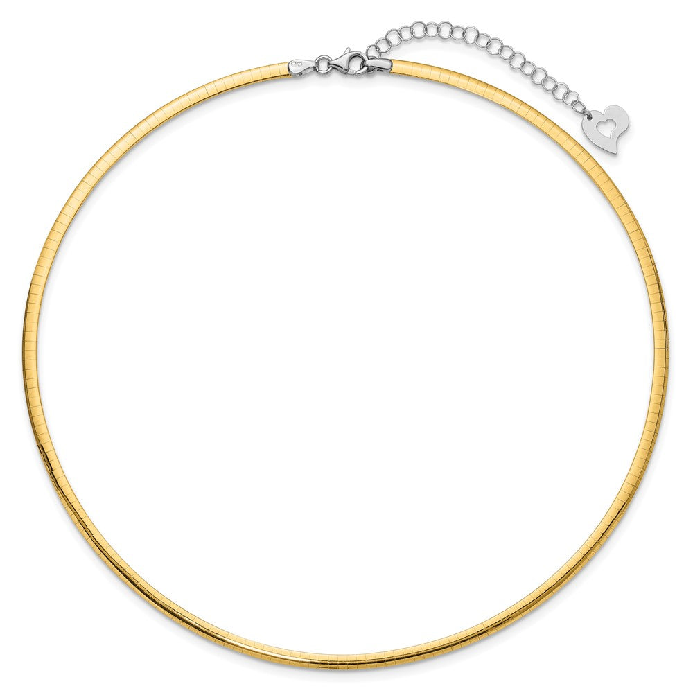 14k Two-tone 3mm Lightweight Reversible 16 inch Omega Necklace Plus 2 inch Heart Chain Extender
