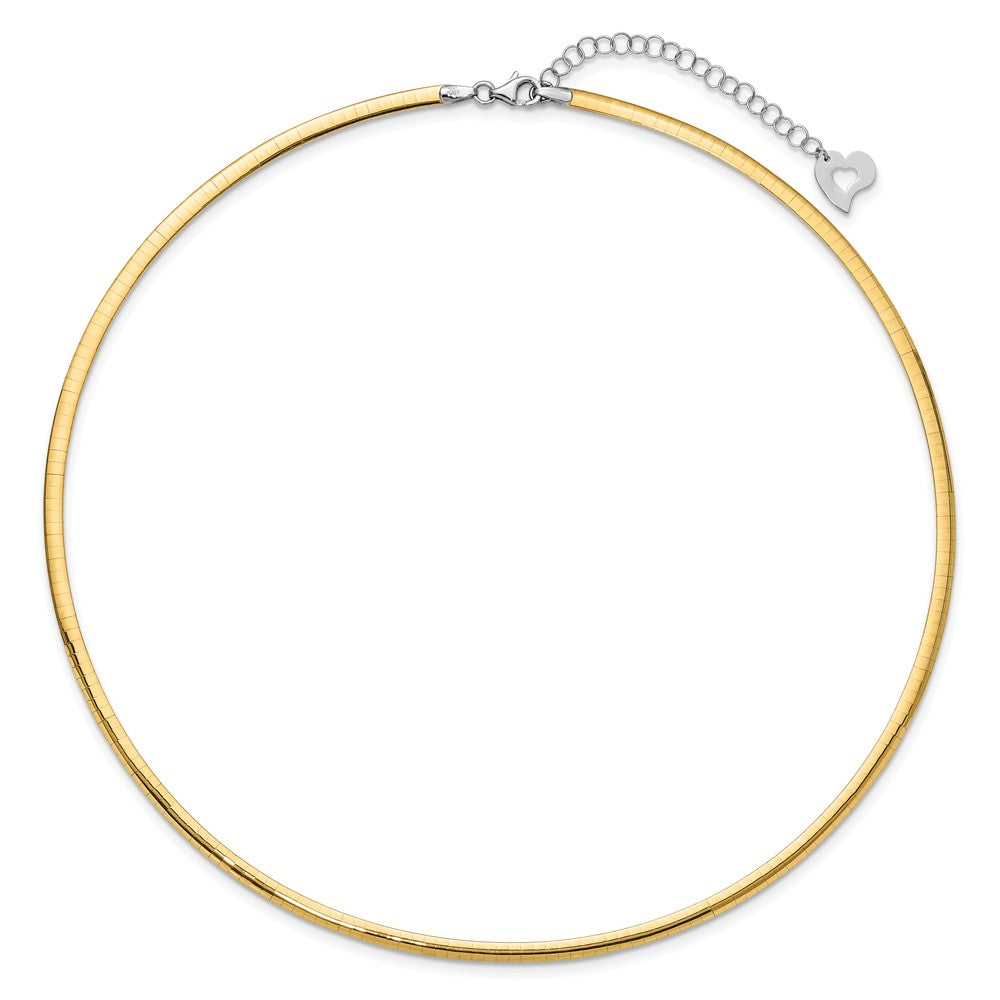 14k Two-tone 3mm Lightweight Reversible 18 inch Omega Necklace Plus 2 inch Heart Chain Extender