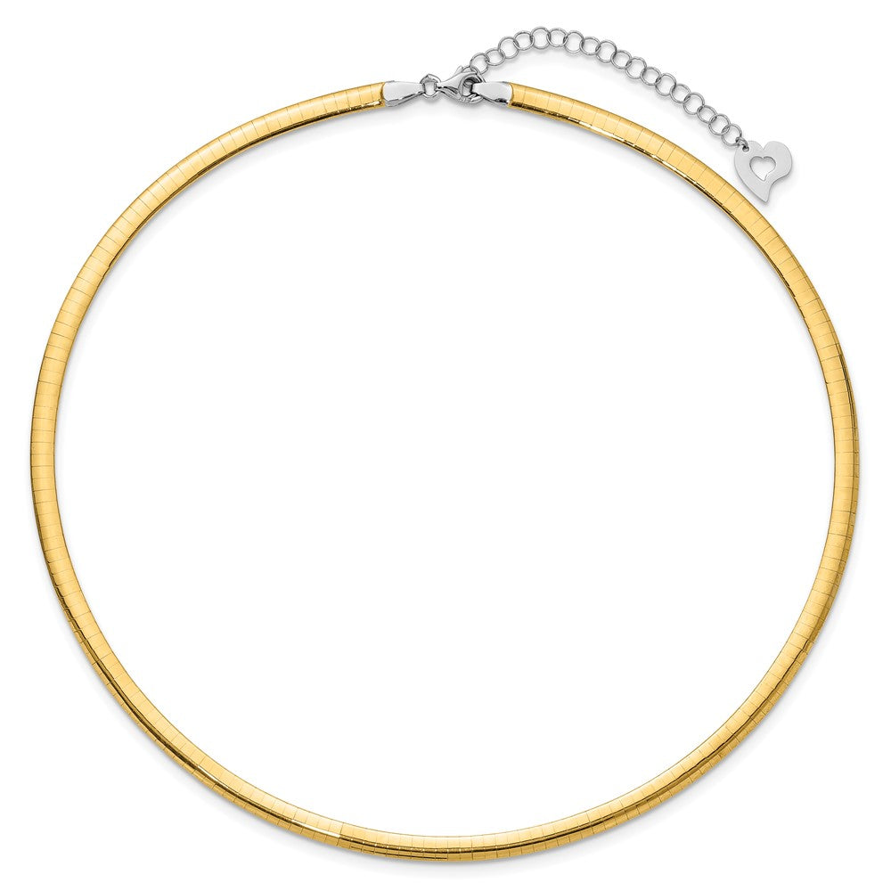 14k Two-tone 4mm Lightweight Reversible 16 inch Omega Necklace Plus 2 inch Heart Chain Extender