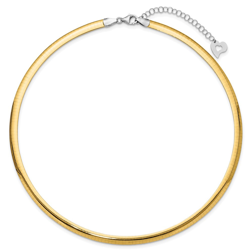 14k Two-tone 5mm Lightweight Reversible 16 inch Omega Necklace Plus 2 inch Heart Chain Extender