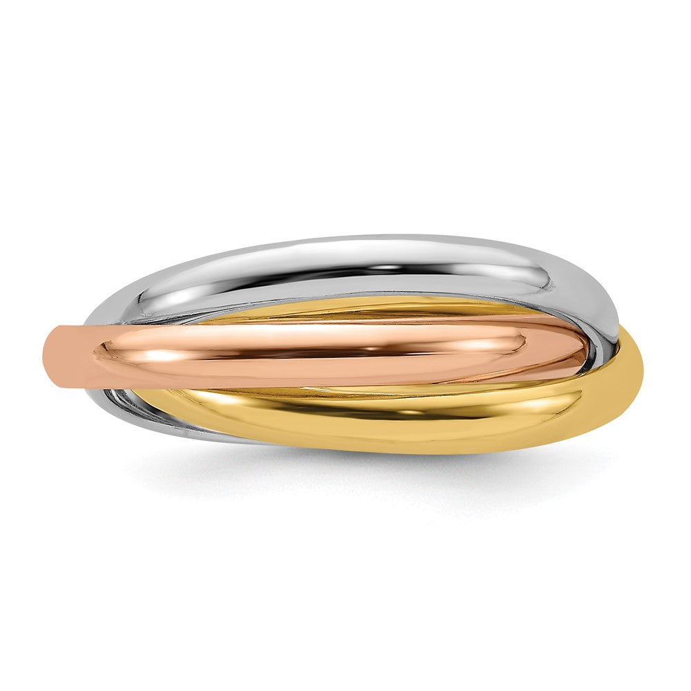 14k Tri-color Polished Rolling Ring Size 4.5