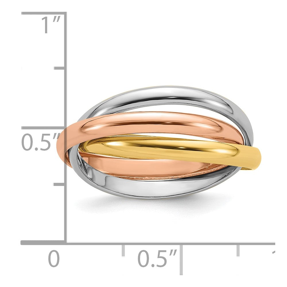 14k Tri-color Polished Rolling Ring Size 7.5