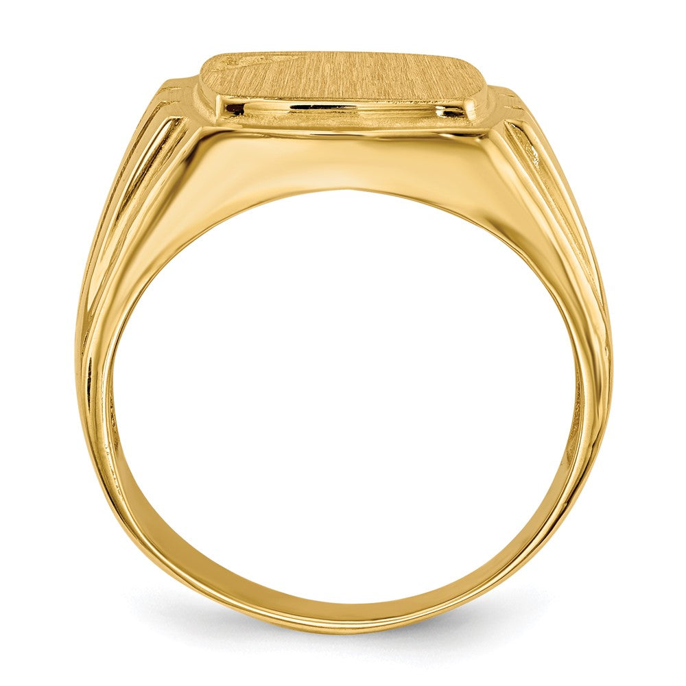 14k 12.0x11.5mm Grooved Sides Open Back Diamond Signet Ring Mtg