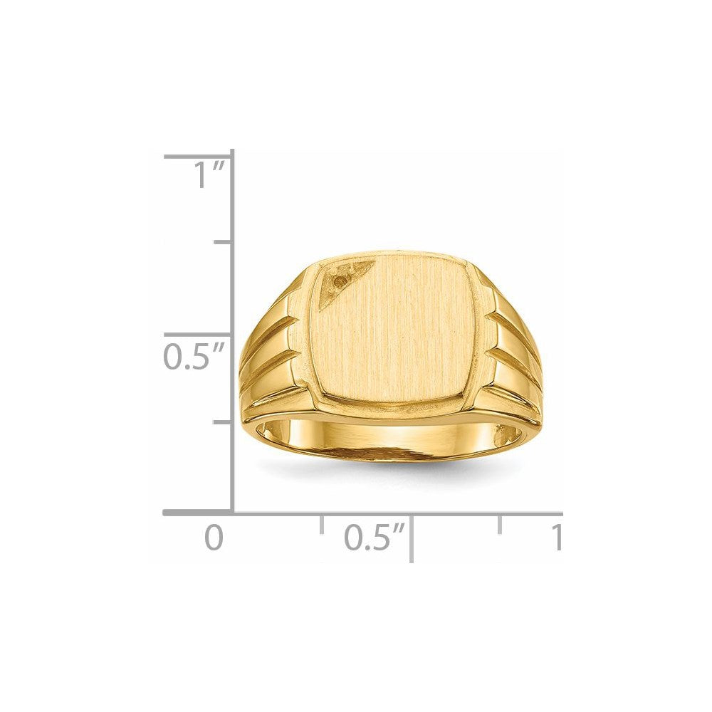 14k 12.0x11.5mm Grooved Sides Open Back Diamond Signet Ring Mtg