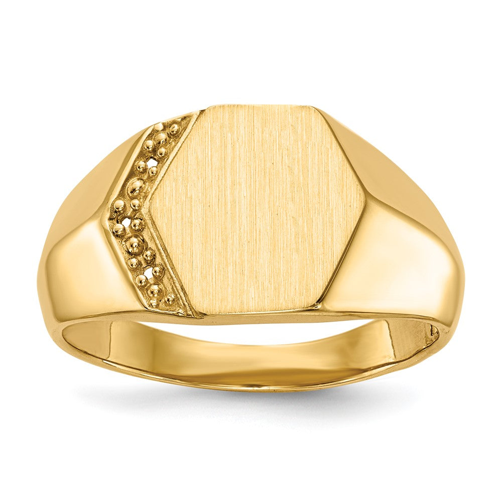 Casted;Polished;Satin;14k Yellow gold;Open back;Hollow;Engravable;Avail. in 10k yellow gold;Avail. in 18k yellow gold;Avail. in 14k white gold;Avail. in platinum;Avail. in 10k white gold;Avail. in 18k white gold;Burnish