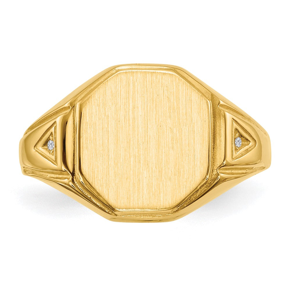 14k 11.5x12.5mm Open Back AA Diamond Mens Signet Ring