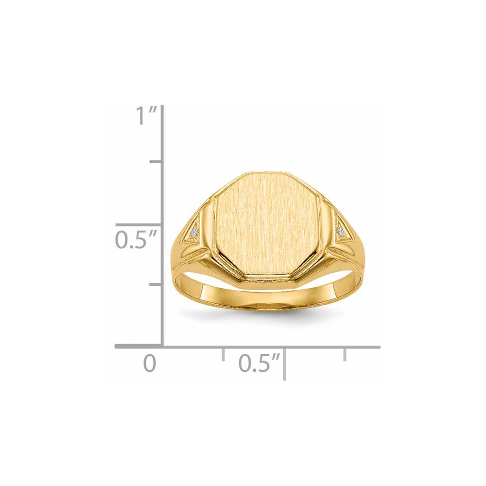 14k 11.5x12.5mm Open Back AA Diamond Mens Signet Ring