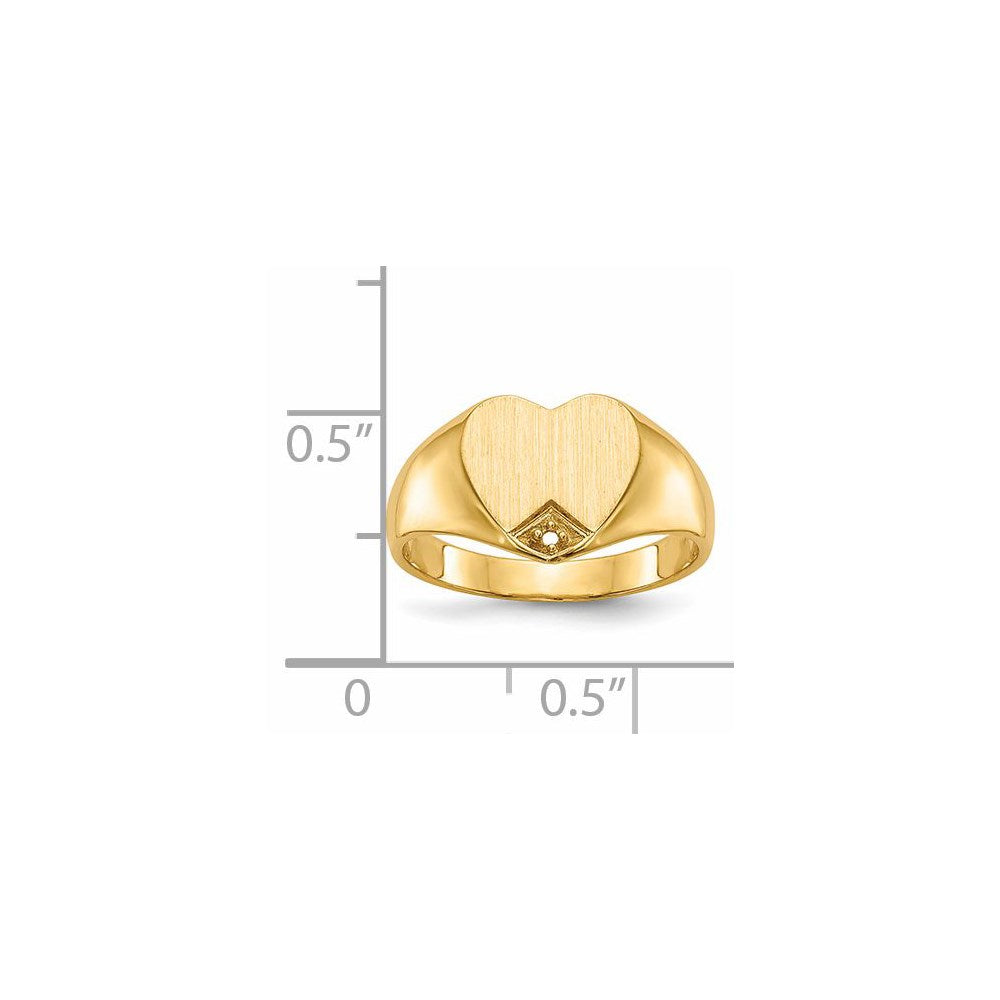 14k .005ct. Diamond Closed Back 9.0x9.0mm Heart Signet Ring Mounting
