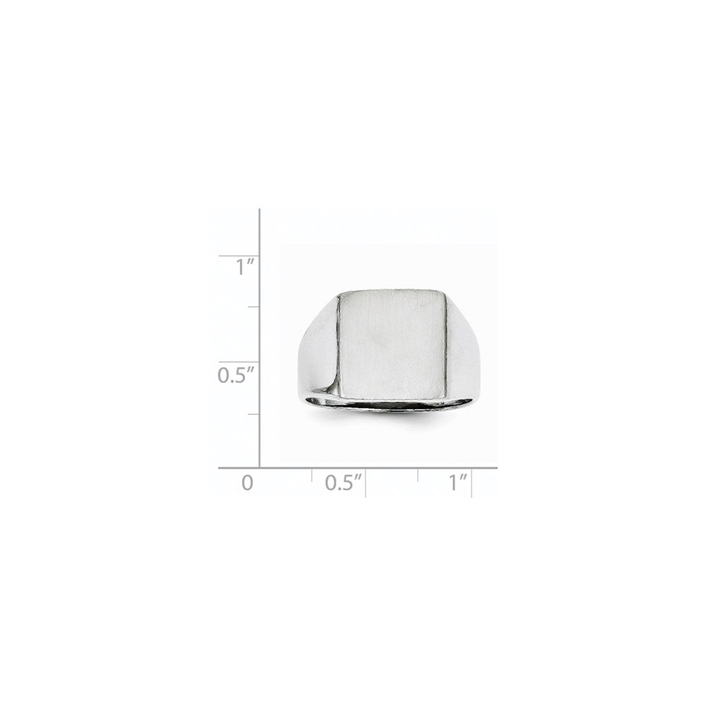 14k White Gold 13.0x13.5mm Open Back Satin Mens Signet Ring