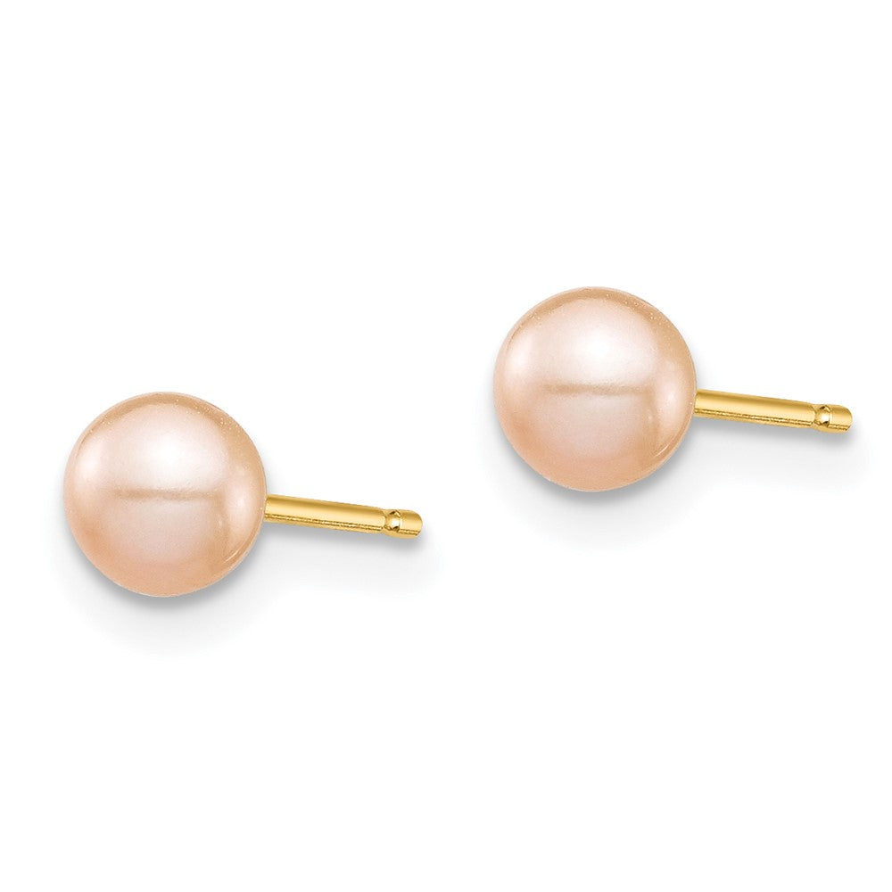 14k Madi K 4-5mm Pink Round Freshwater Cultured Pearl Stud Post Earrings with Silicone Backs