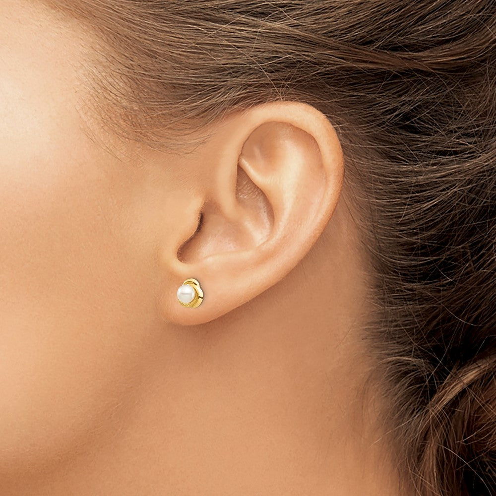 14k Madi K 4-5mm White Button Freshwater Cultured Pearl Post Earrings with Silicone Backs