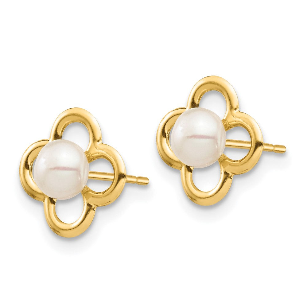 14k Madi K 4-5mm White Button Freshwater Cultured Pearl Post Earrings with Silicone Backs