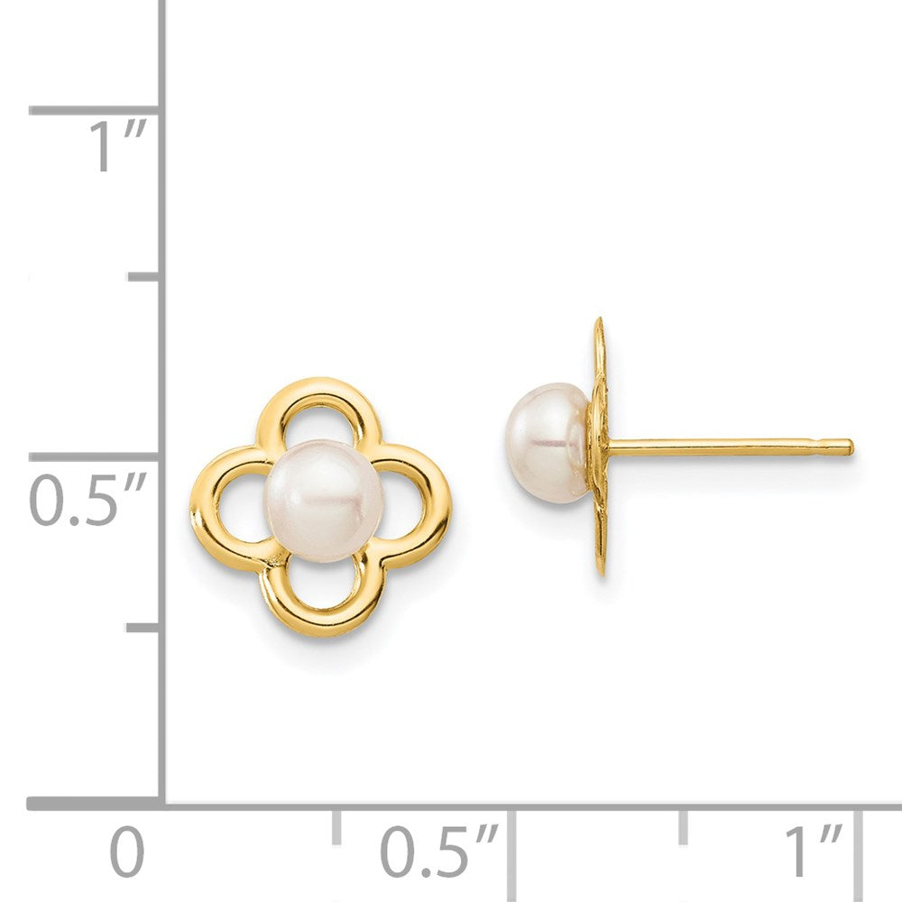 14k Madi K 4-5mm White Button Freshwater Cultured Pearl Post Earrings with Silicone Backs
