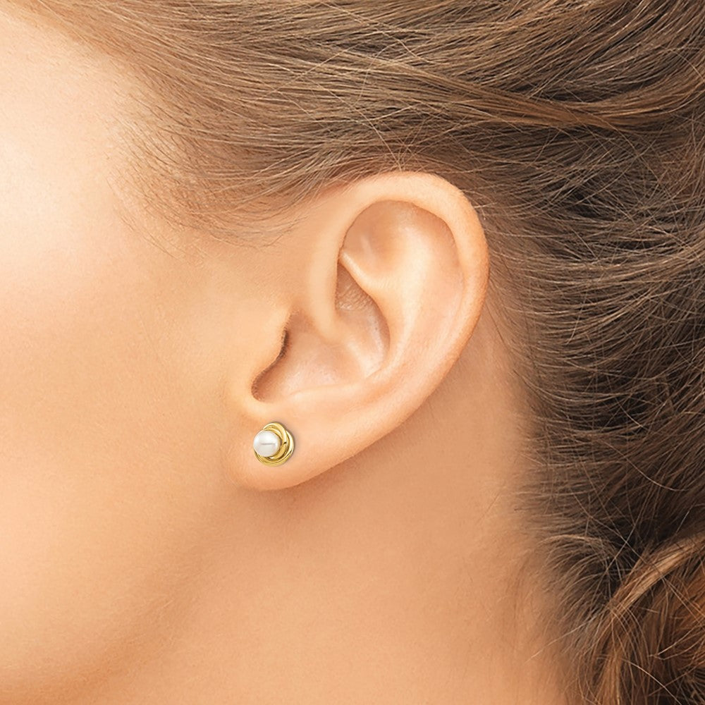 14k Madi K 4-5mm White Button Freshwater Cultured Pearl Post Earrings with Silicone Backs