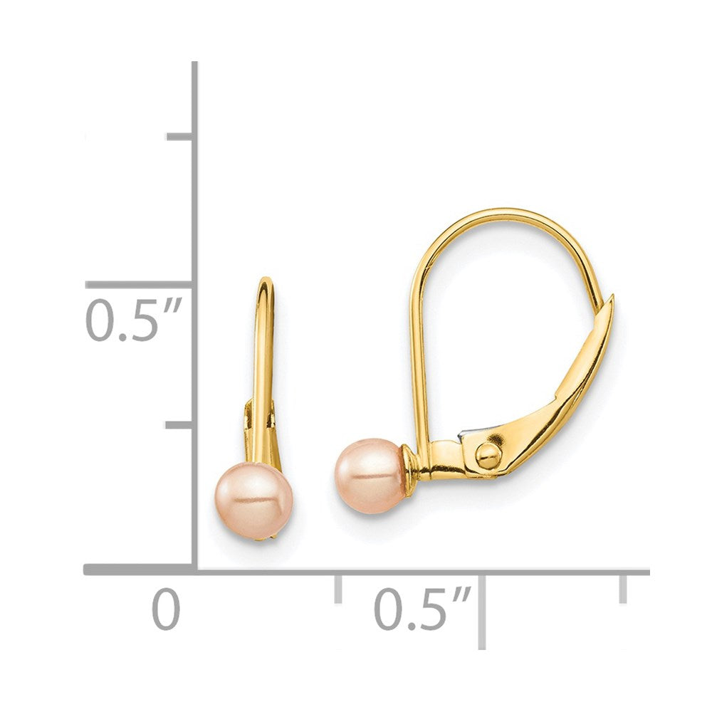 14k Madi K 3-4mm Pink Round Freshwater Cultured Pearl Leverback Earrings