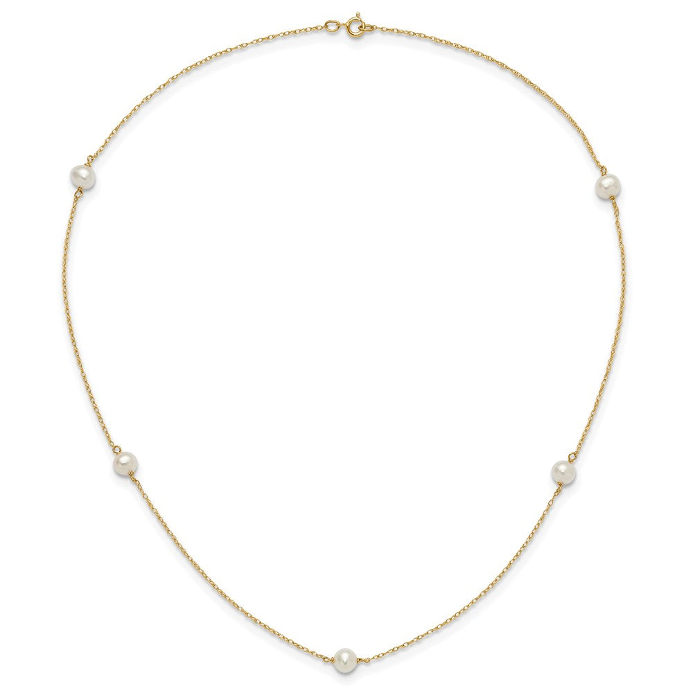 14k Madi K 4-5mm White Round Freshwater Cultured Pearl 5-Station 15.25 inch Necklace