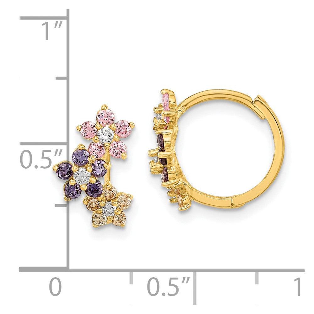 14K Madi K Hinged Flower Multicolor CZ Hoop Earrings