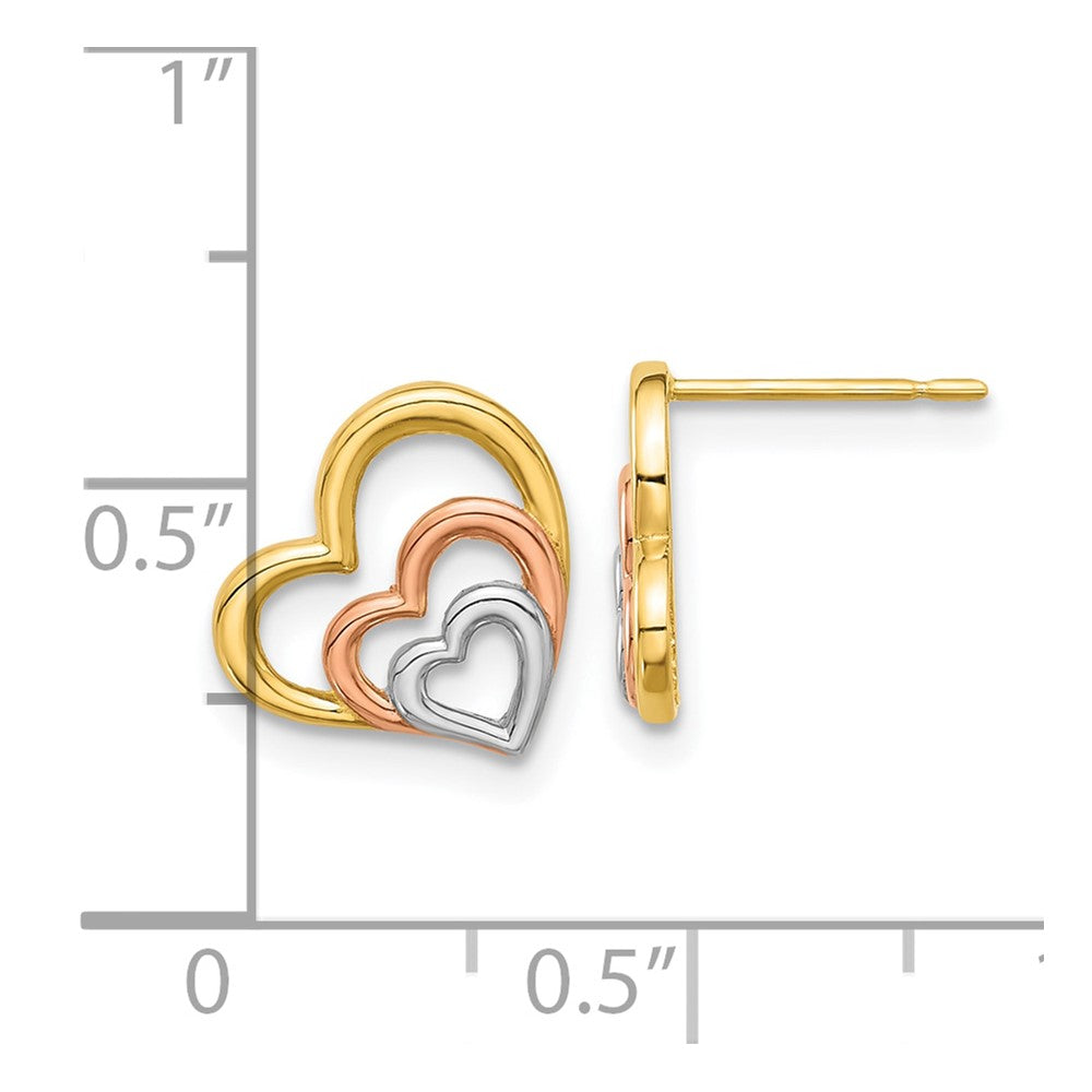14k Madi K with Rose and White Rhodium Polished Heart Post Earrings