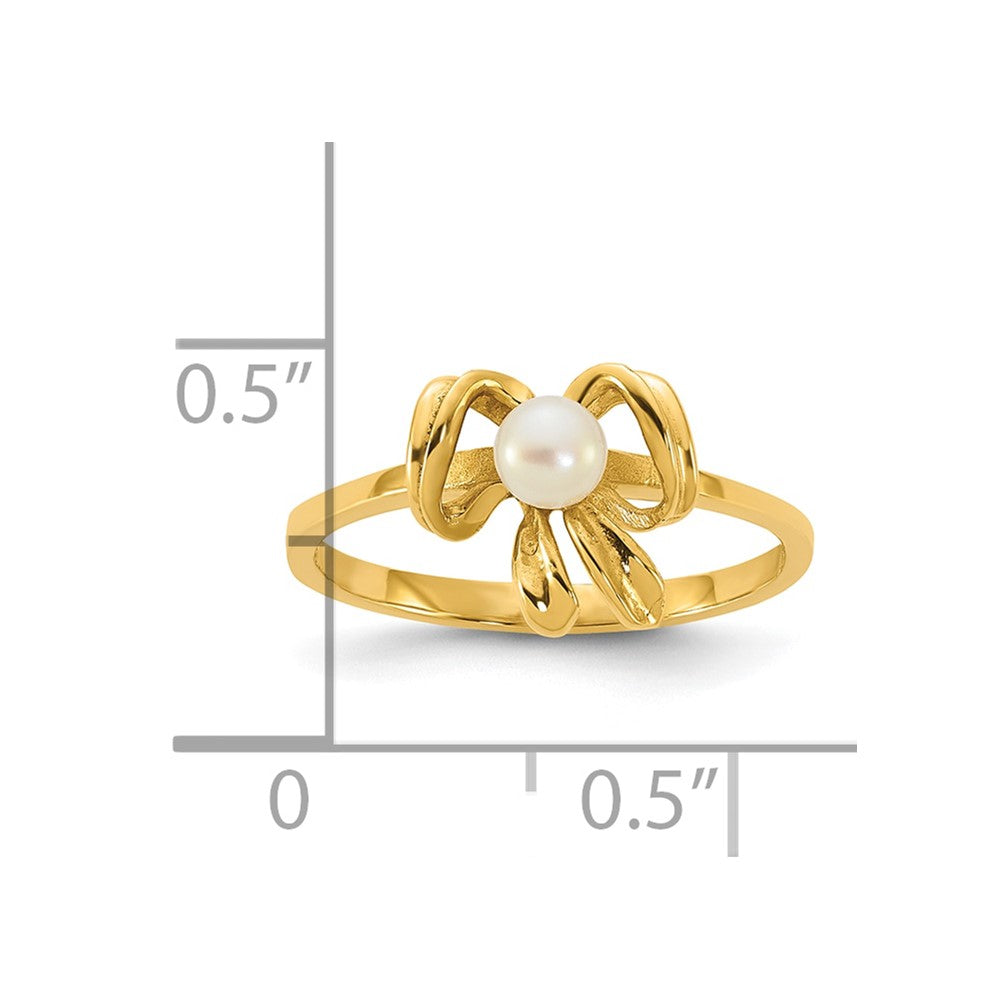 14k Madi K Polished 3-4mm Button White Freshwater Cultured Pearl Bow Size 4 Childrens Ring