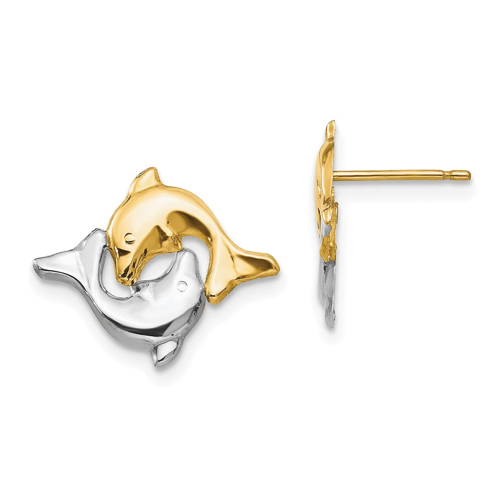 Polished;Post;14K Yellow gold & rhodium